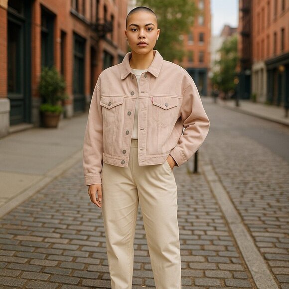 Levi's Goat Suede Tucket Jacket Slouch Fit Button Down Blush Pink Women's Medium - Picture 2 of 7